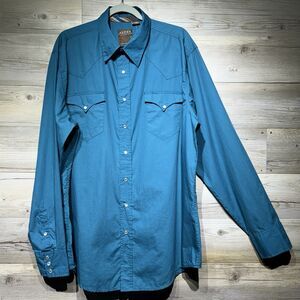 Roper Shirt Men’s XL Pearl Snap Western Cowboy Rodeo Long Sleeve Blue Casual